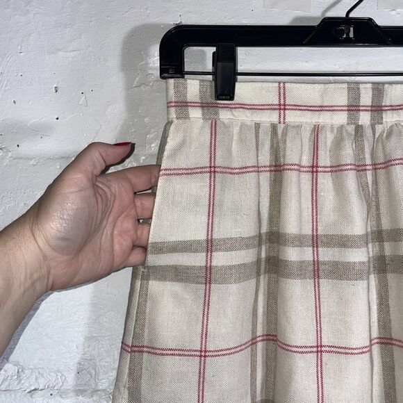 NWT Plaid A-Line Skirt Beige Pink Check Made in USA Size 10 Dead Stock 80s - Picture 9 of 14